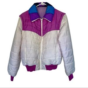 Vintage Retro Jacket Zip off Vest Puffer 80's White Purple Convertible Unique